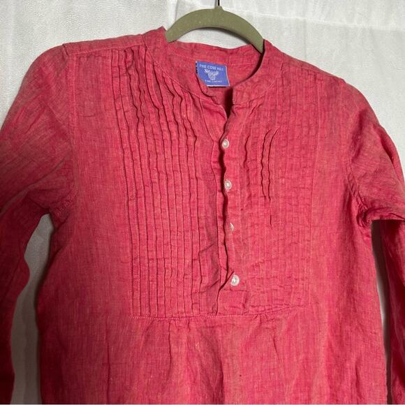 Pine Cone Hill Fine Linens 100% Linen Pink Long Sleeve Henley Button Shirt Dress - Picture 3 of 5